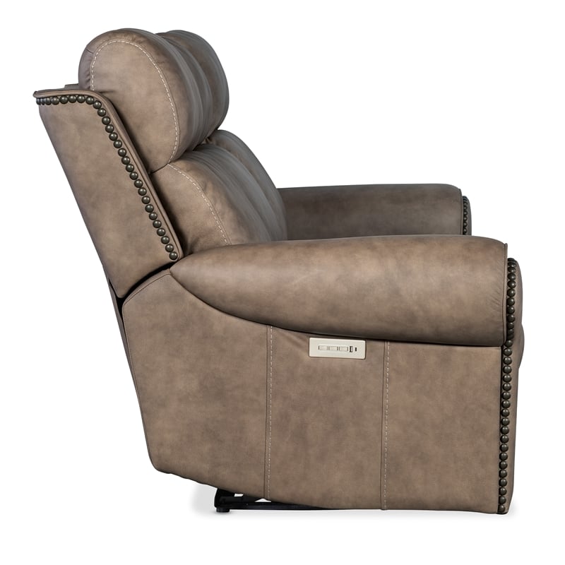 Beaumont Lane Power Leather Sofa with Power Headrest & Lumbar in Brown