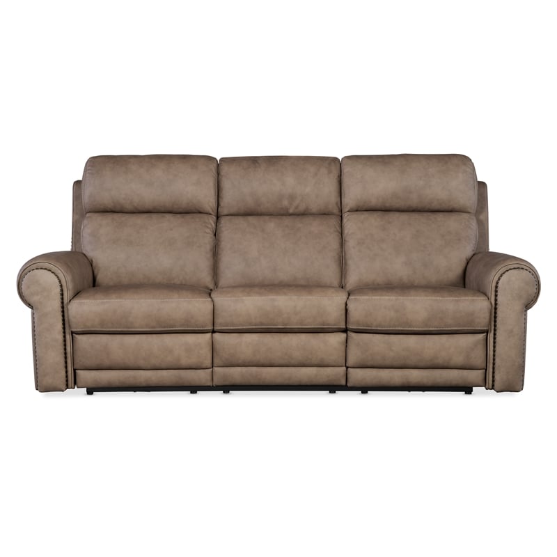 Beaumont Lane Power Leather Sofa with Power Headrest & Lumbar in Brown