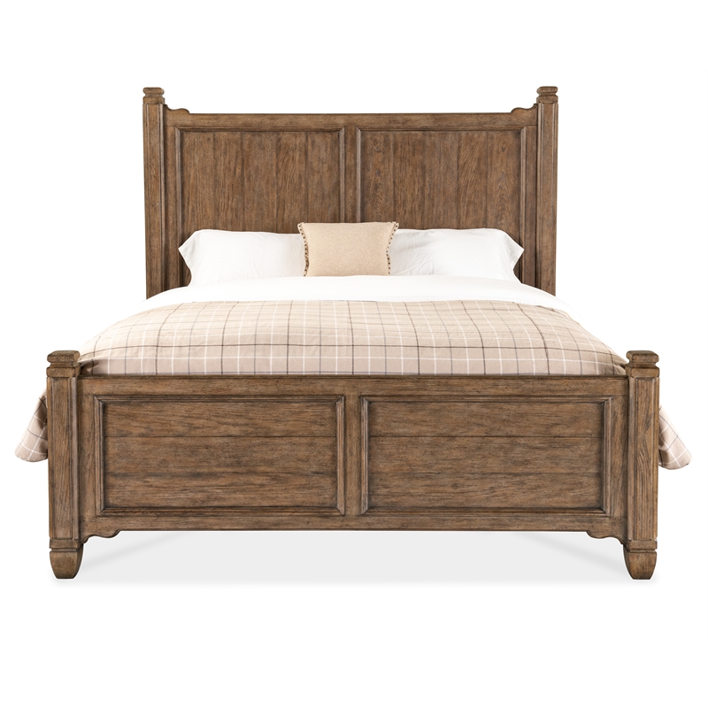 Beaumont Lane Farmhouse Wood Queen Panel Bed in Brown Finish