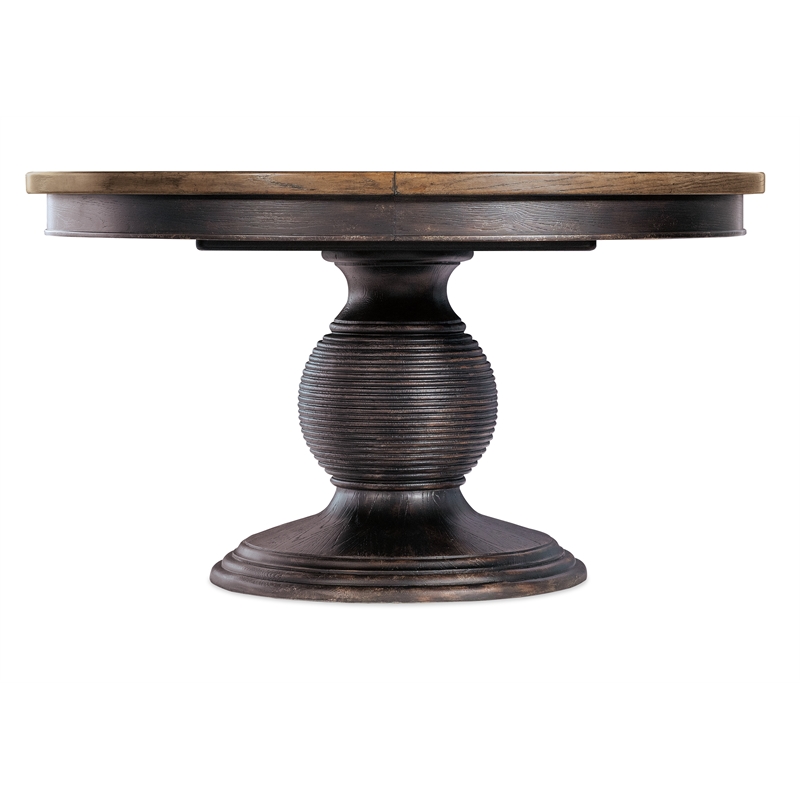 Beaumont Lane Wood Pedestal Dining Table with 1-22in leaf in Black