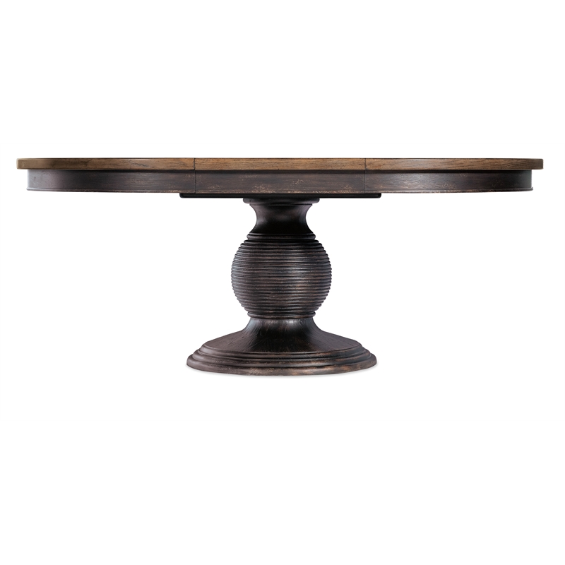 Beaumont Lane Wood Pedestal Dining Table with 1-22in leaf in Black