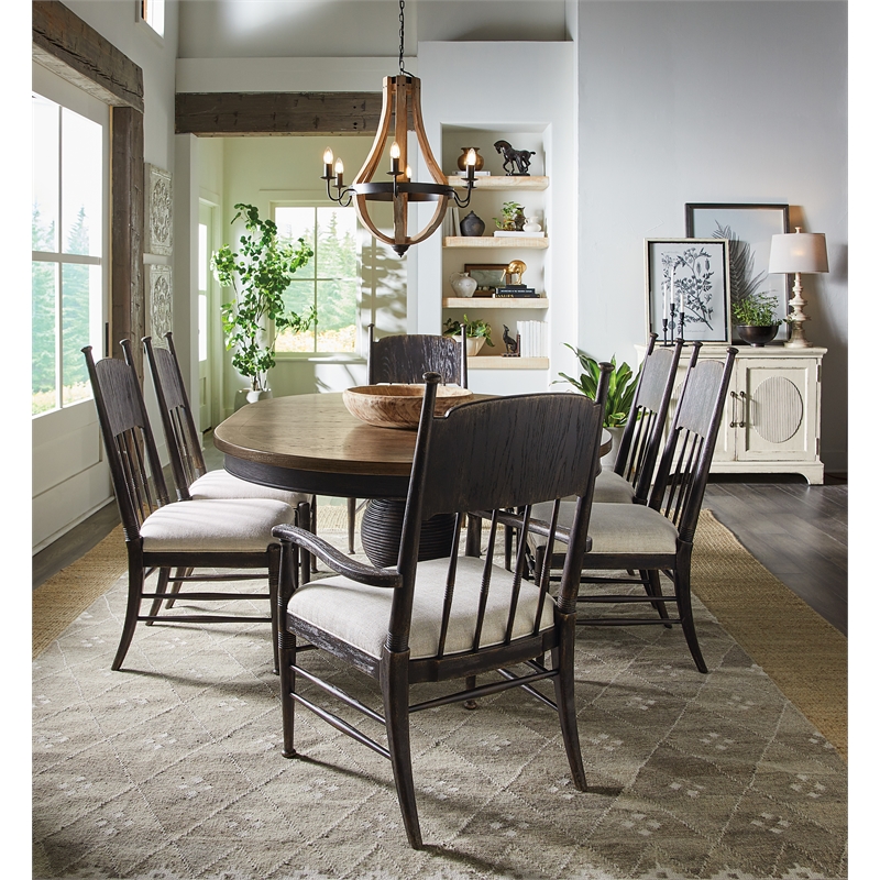 Beaumont Lane Wood Pedestal Dining Table with 1-22in leaf in Black