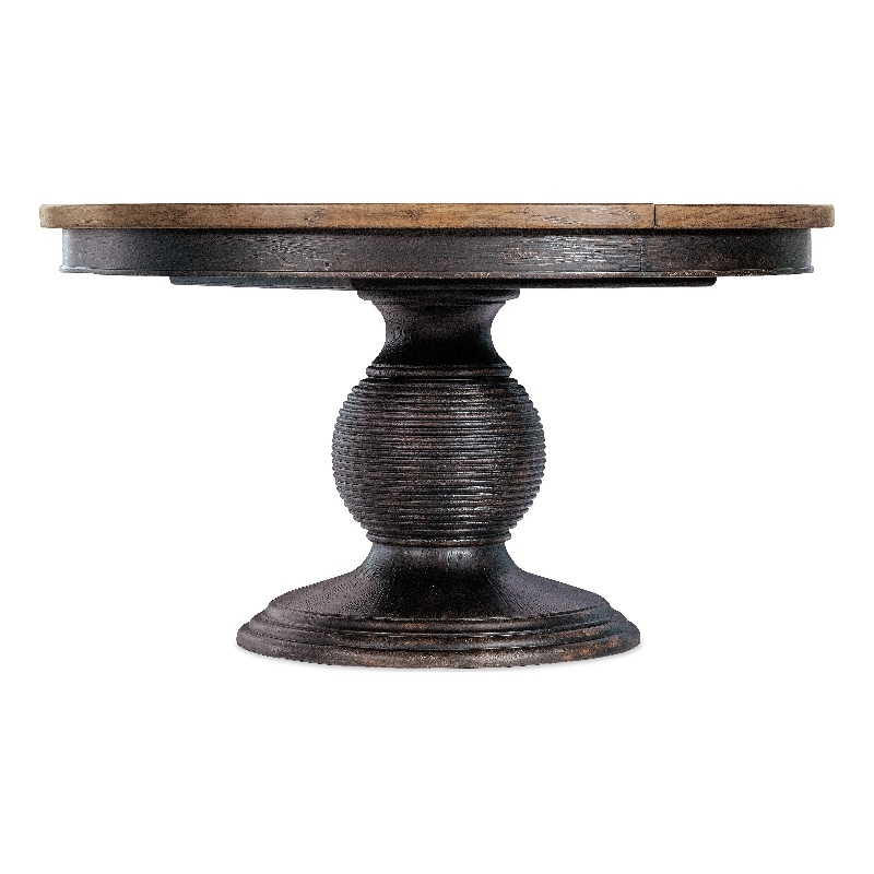 Beaumont Lane Wood Pedestal Dining Table with 1-22in leaf in Black