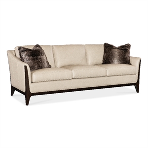 Beaumont Lane Transitional Leather Sofa in Beige with Flared Wooden Legs
