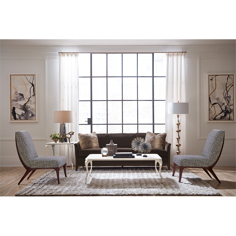 Beaumont Lane Transitional Fabric Sofa in Brown with Flared Wooden Legs