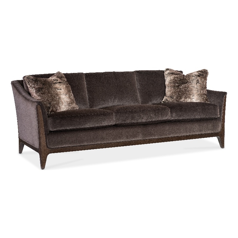 Beaumont Lane Transitional Fabric Sofa in Brown with Flared Wooden Legs