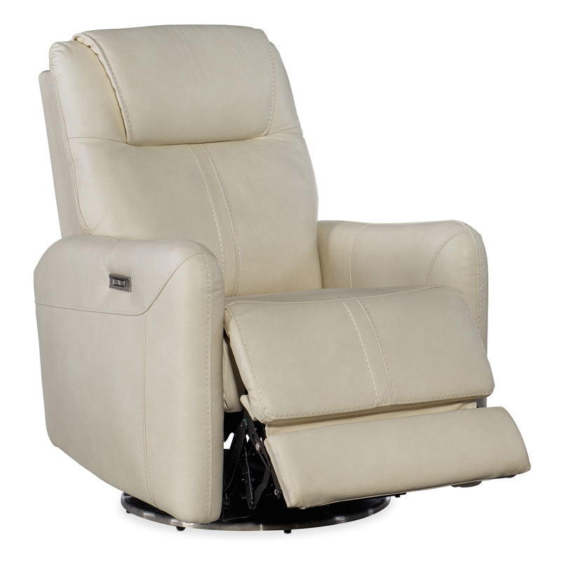Beaumont Lane Swivel Power Recliner with Power Headrest in Beige Leather