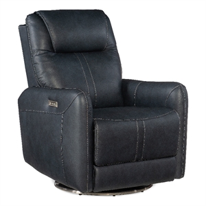 Beaumont Lane Swivel Power Recliner with Power Headrest in Blue Leather