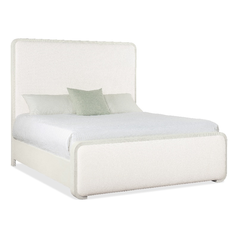 Beaumont Lane Transitional Cal King Upholstered Panel Bed in White Wood