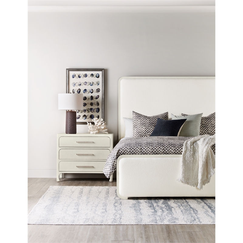 Beaumont Lane Transitional King Upholstered Panel Bed in White Wood