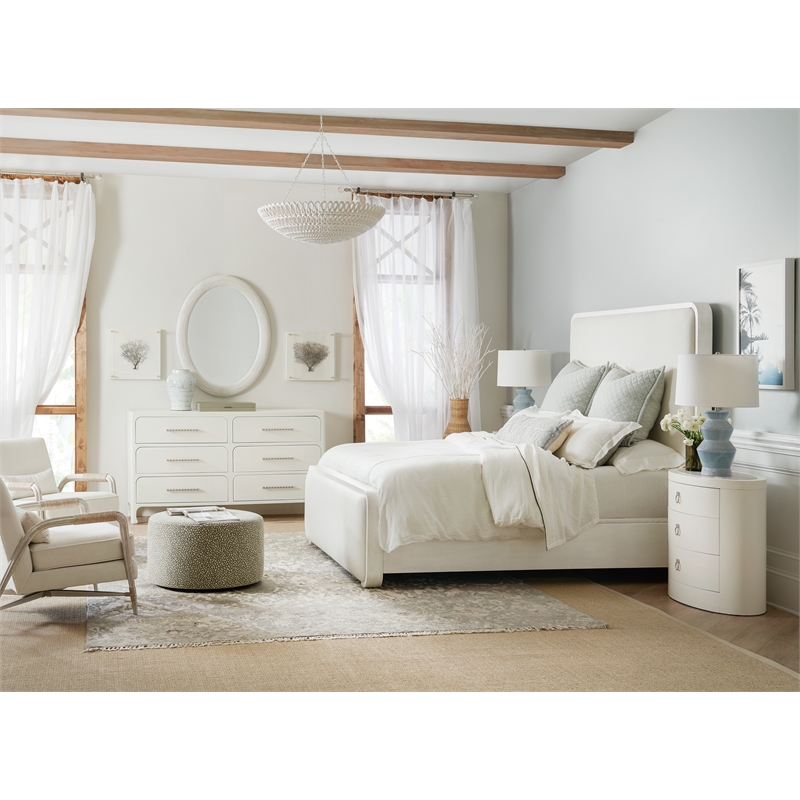 Beaumont Lane Transitional King Upholstered Panel Bed in White Wood