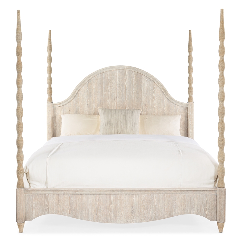 Beaumont Lane Transitional King Poster Bed in White Wood Finish