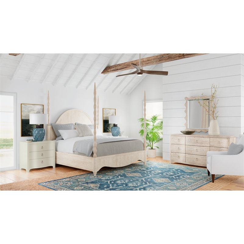 Beaumont Lane Transitional King Poster Bed in White Wood Finish