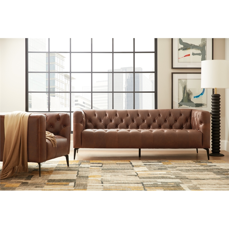 Beaumont Lane Traditional Stationary Sofa in Brown Leather Finish