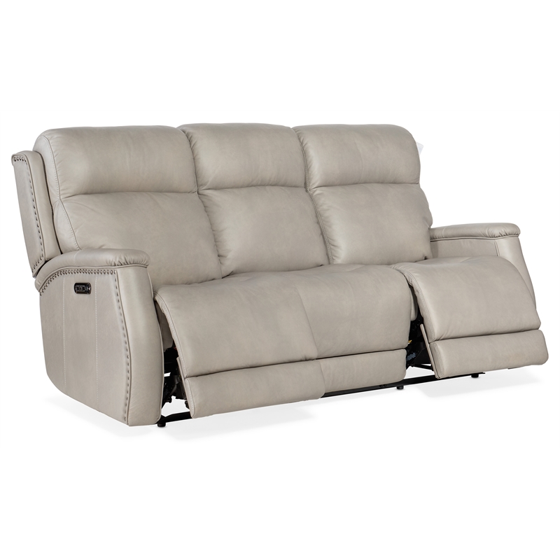 Beaumont Lane Zero Gravity Power Recline Sofa w/ Power Headrest in Gray Leather