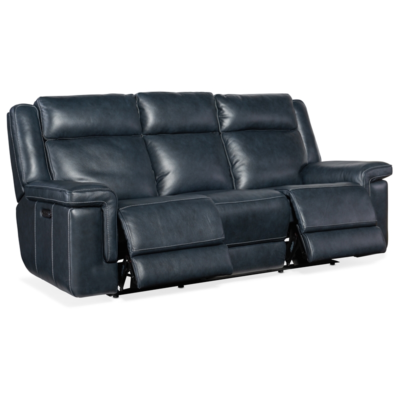 Beaumont Lane Power Sofa with Power Headrest & Lumbar in Blue Leather