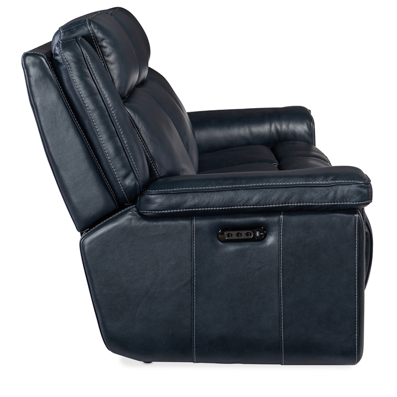 Beaumont Lane Power Sofa with Power Headrest & Lumbar in Blue Leather