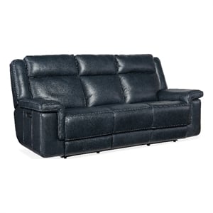 Beaumont Lane Power Sofa with Power Headrest & Lumbar in Blue Leather