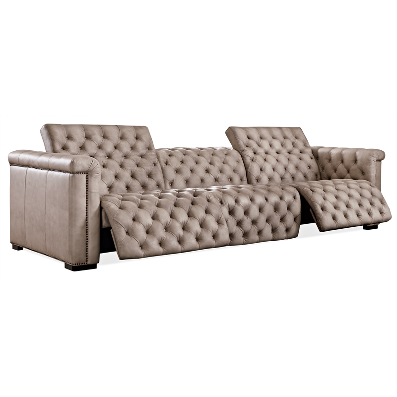 Beaumont Lane Power Recliner Sofa with Power Headrest in Brown Leather