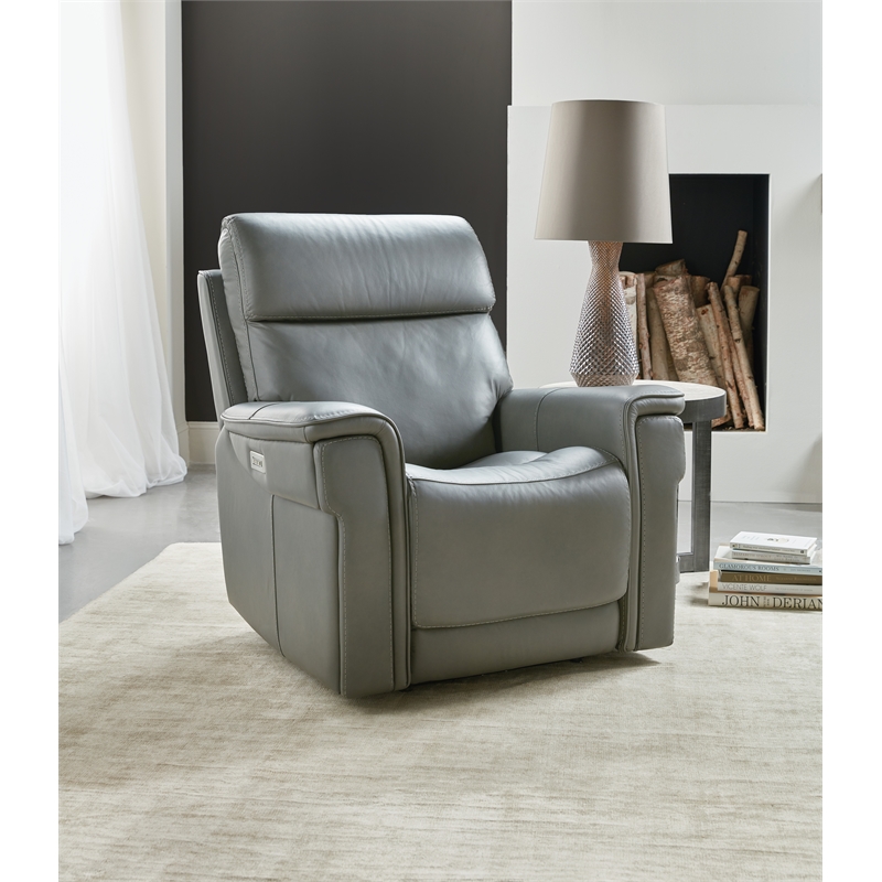 Beaumont Lane Zero Gravity Power Recliner with Power Headrest in Gray Leather