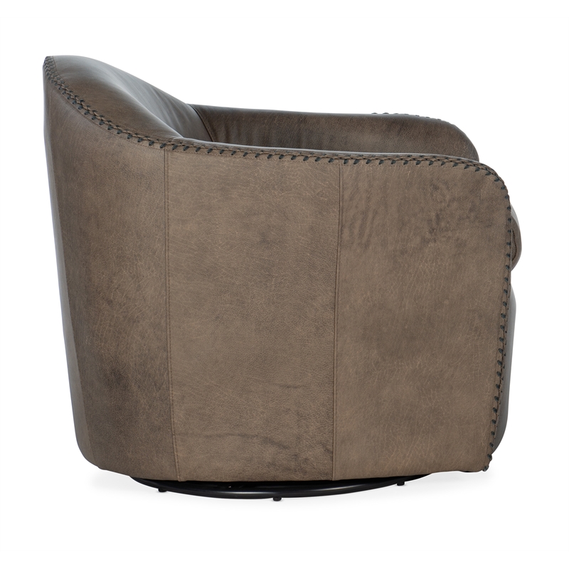 Beaumont Lane Transitional Swivel Club Chair in Brown Leather