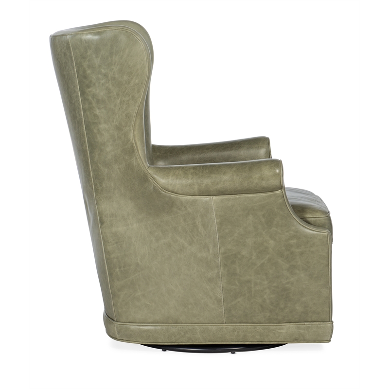 Beaumont Lane Traditional Swivel Club Chair in Green Leather