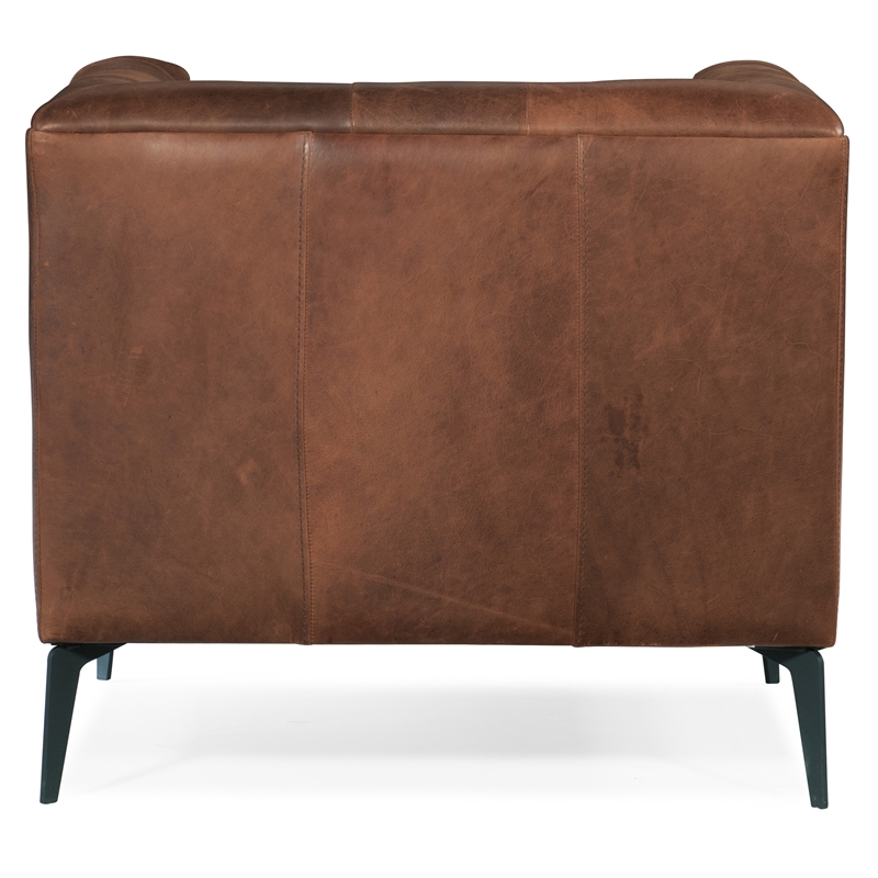 Beaumont Lane Traditional Leather Stationary Chair in Brown Leather