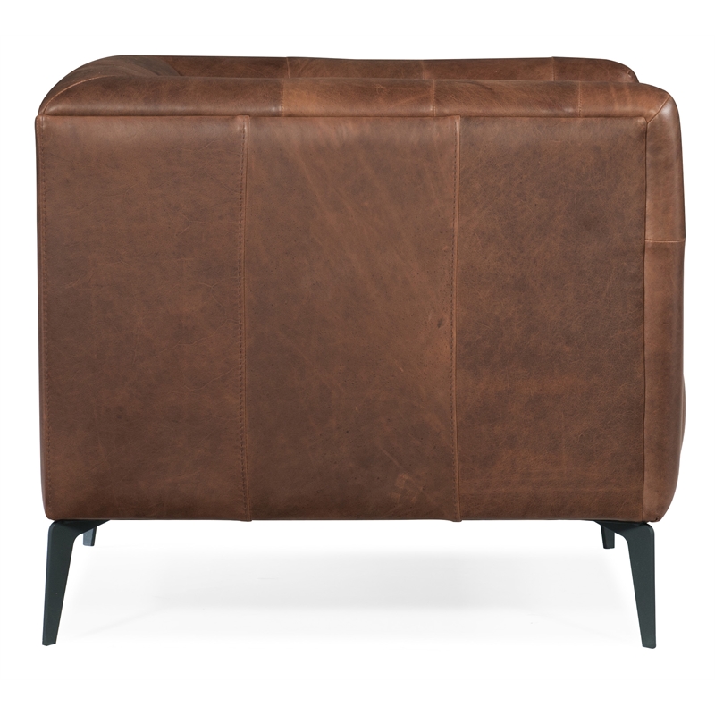 Beaumont Lane Traditional Leather Stationary Chair in Brown Leather