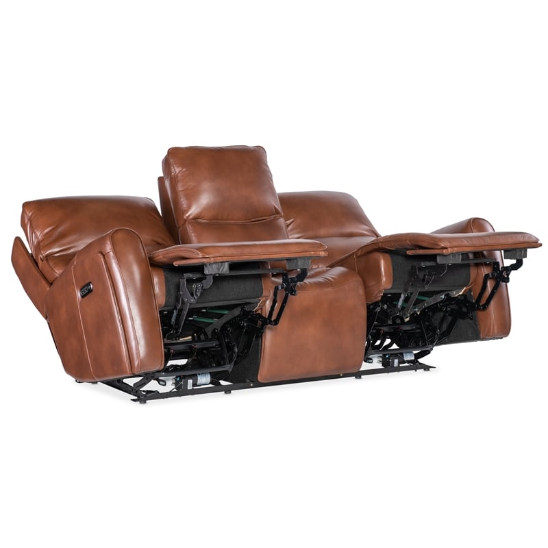 Beaumont Lane Power Sofa with Power Headrest and Lumbar in Brown Leather