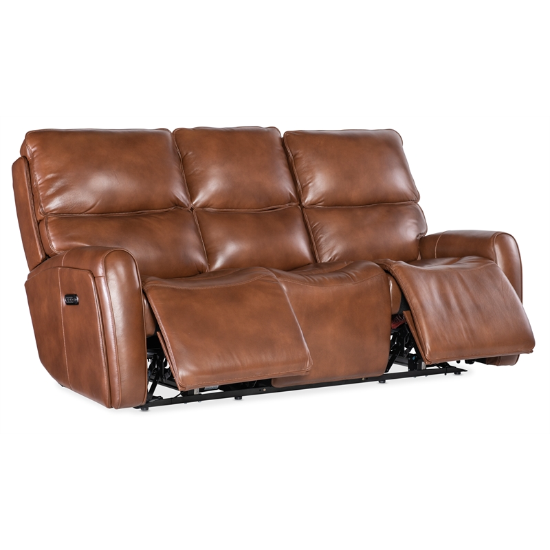 Beaumont Lane Power Sofa with Power Headrest and Lumbar in Brown Leather