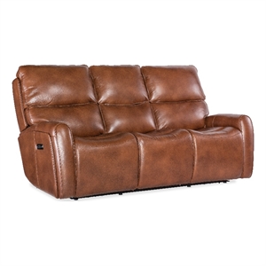 Beaumont Lane Power Sofa with Power Headrest and Lumbar in Brown Leather