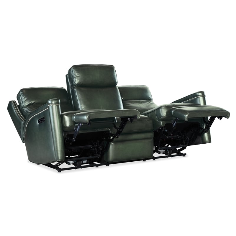 Beaumont Lane Power Sofa with Power Headrest in Green Leather