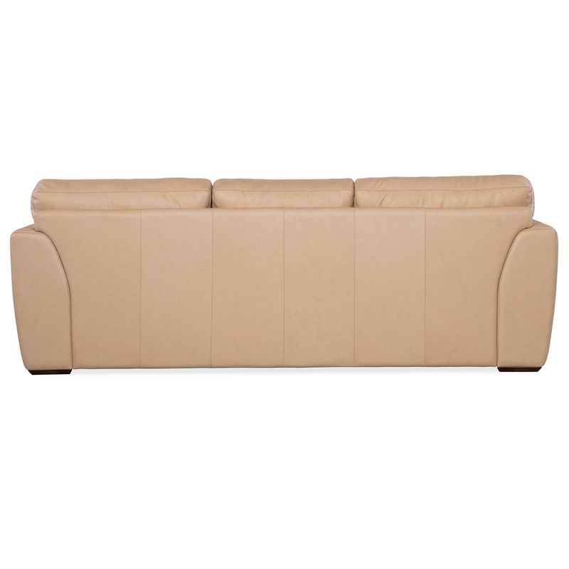 Beaumont Lane Transitional Wide Arm Stationary Sofa in Beige Leather