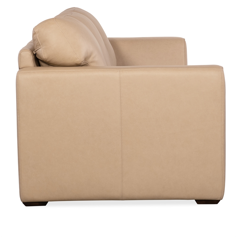 Beaumont Lane Transitional Wide Arm Stationary Sofa in Beige Leather