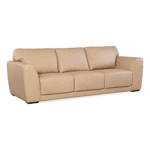 Beaumont Lane Transitional Wide Arm Stationary Sofa in Beige Leather