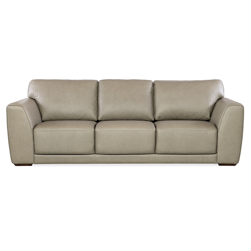 Beaumont Lane Transitional Wide Arm Stationary Sofa in Green Leather