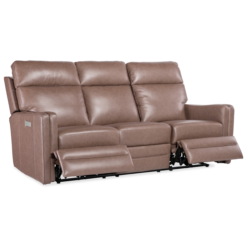 Beaumont Lane Power Sofa with Power Headrest and Lumbar in Brown Leather