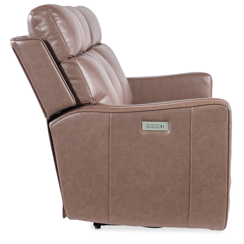 Beaumont Lane Power Sofa with Power Headrest and Lumbar in Brown Leather
