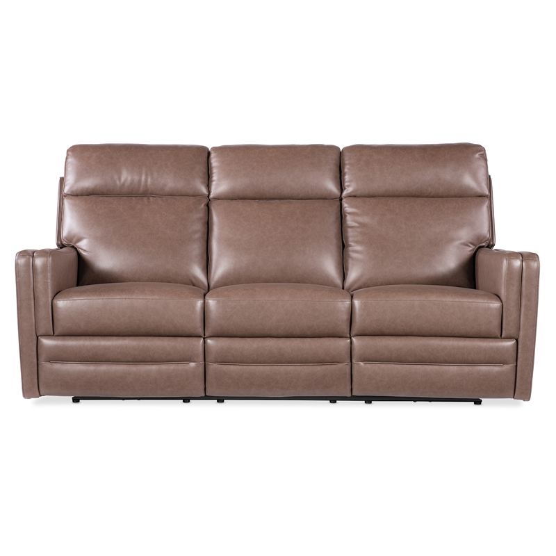 Beaumont Lane Power Sofa with Power Headrest and Lumbar in Brown Leather