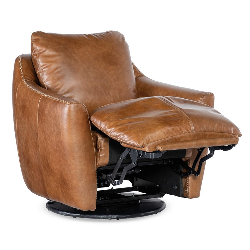 Beaumont Lane Contemporary Swivel with Power Footrest in Brown Leather