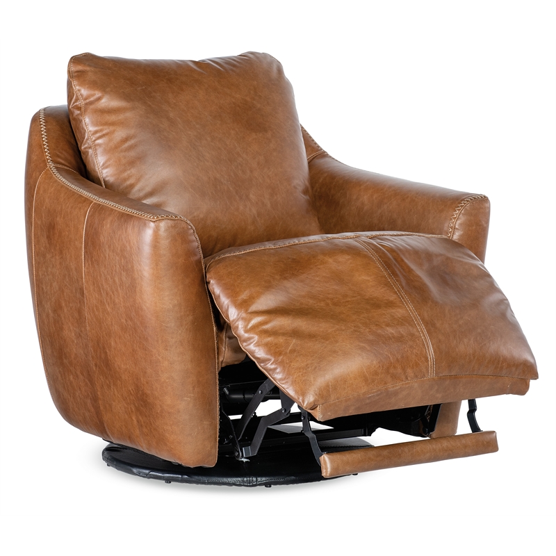 Beaumont Lane Contemporary Swivel with Power Footrest in Brown Leather