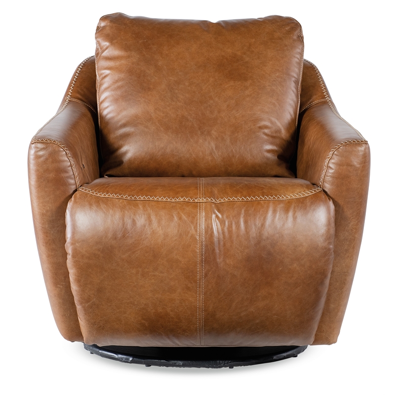 Beaumont Lane Contemporary Swivel with Power Footrest in Brown Leather