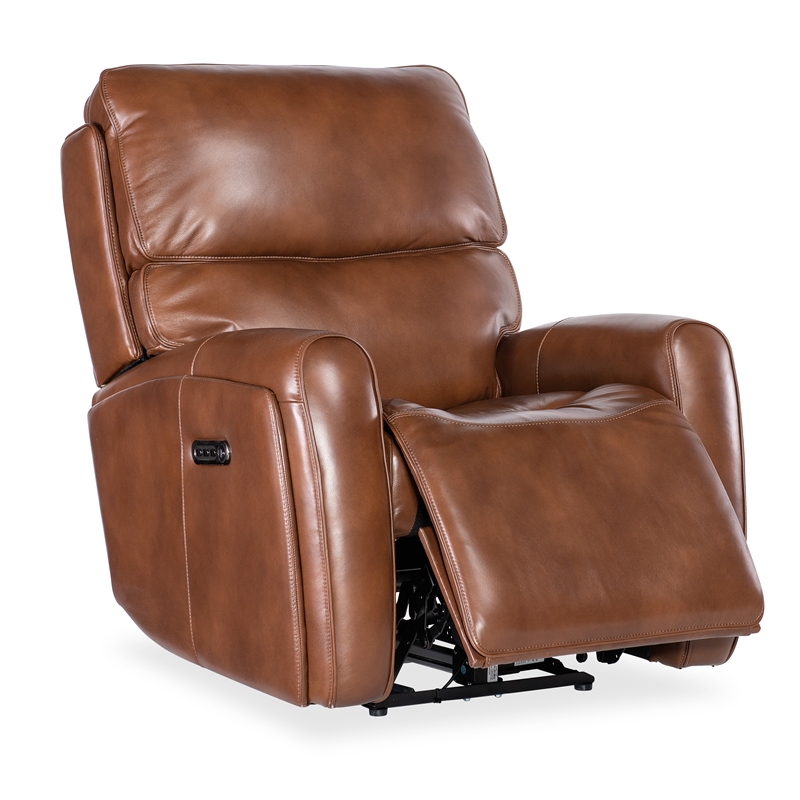 Beaumont Lane Power Recliner with Power Headrest and Lumbar in Brown Leather