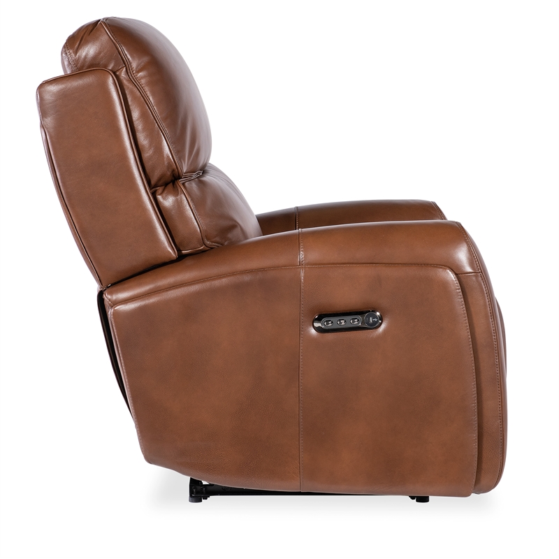 Beaumont Lane Power Recliner with Power Headrest and Lumbar in Brown Leather