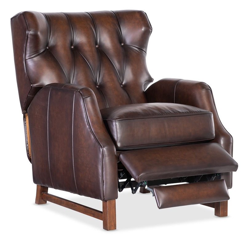 Beaumont Lane Traditional Press Back Recliner in Brown Leather