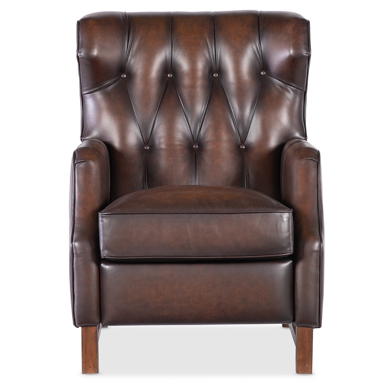 Beaumont Lane Traditional Press Back Recliner in Brown Leather