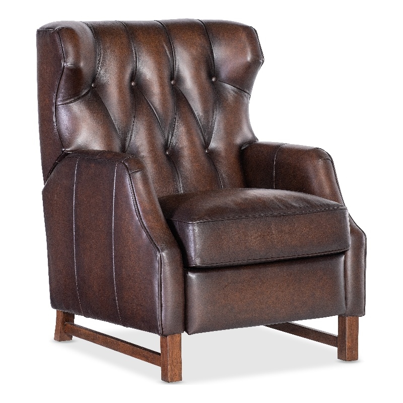 Beaumont Lane Traditional Press Back Recliner in Brown Leather
