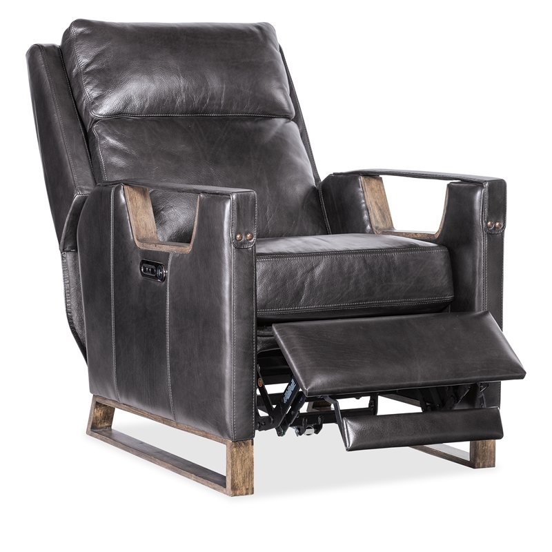 Beaumont Lane Power Recliner with Power Headrest in Black Leather