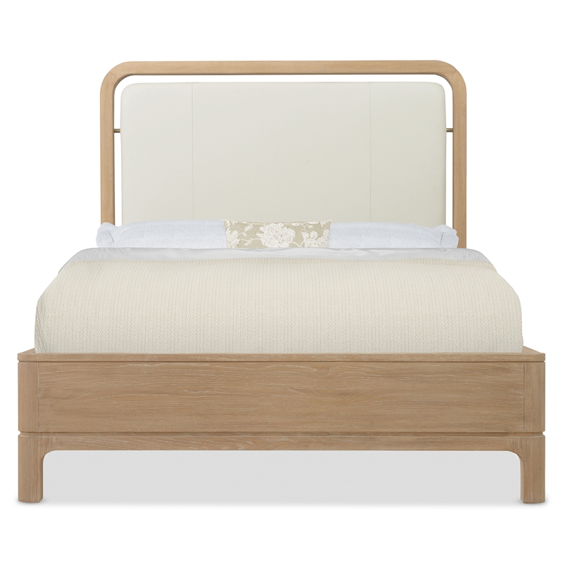 Beaumont Lane Contemporary Queen Panel Bed in Beige Leather Finish