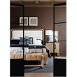 Beaumont Lane Contemporary Queen Panel Bed in Beige Leather Finish